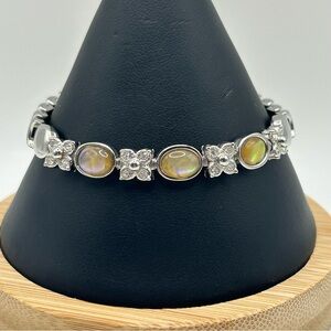 Iridescent Cabochon & Silver Bracelet